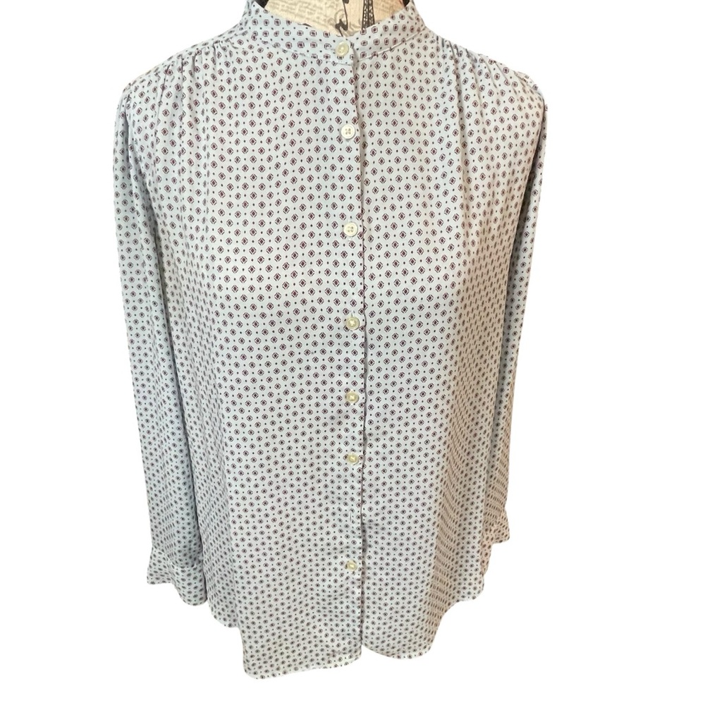 LOFT Blue and Burgundy Patterned Button Down Shirt
